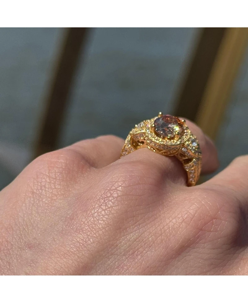 Suzy Levian Sterling Silver Oval Cubic Zirconia French Filigree Ring