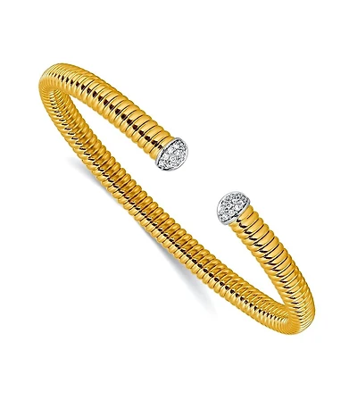 18k Yellow, White or Rose Gold Italian 0.17cttw Diamond Tubogas Cuff Bangle Bracelet