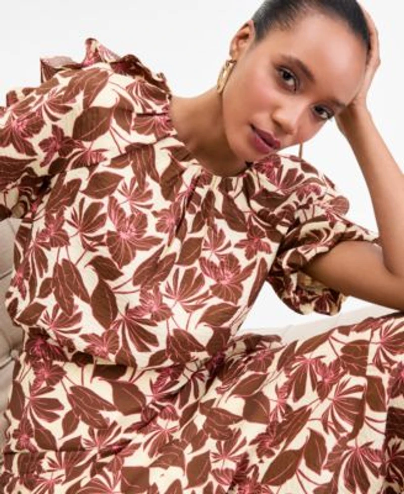 I.N.C. International Concepts Puff Sleeve Printed Top Midi Skirt Macys Exclusive