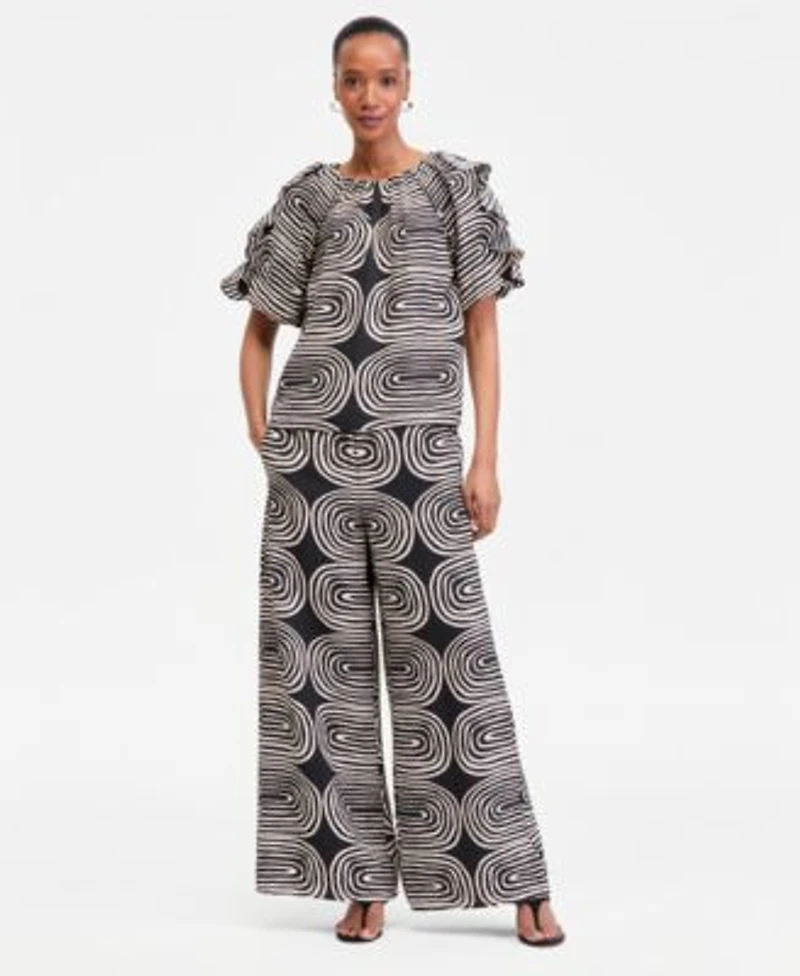 I.N.C. International Concepts Womens Printed Ruffle Sleeve Top Wide Leg Pants Macys Exclusive