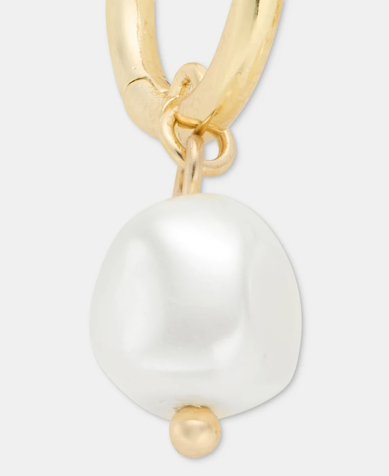 Lauren Ralph Lauren Imitation Pearl Charm Huggie Hoop Earrings