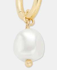 Lauren Ralph Lauren Imitation Pearl Charm Huggie Hoop Earrings