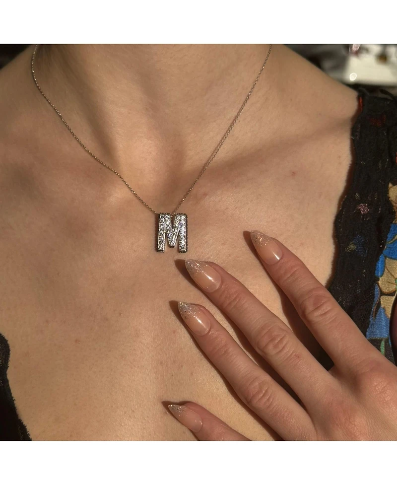 Suzy Levian New york Sterling Sapphire 3-d Letter "M" Initial Pendant