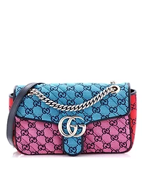 Pre-Owned Gucci Small Gg Marmont Flap Bag Diagonal Quilted Gg Canvas with Leather