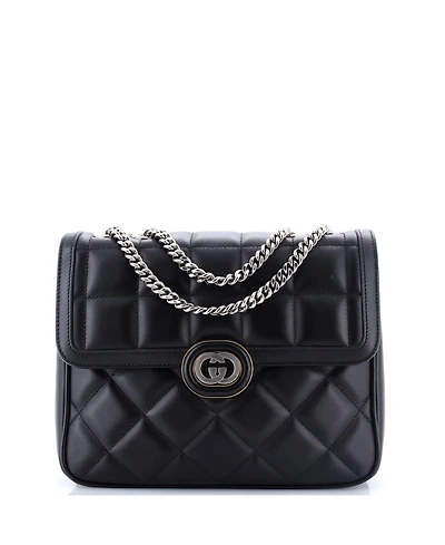 Pre-Owned Gucci Small Deco Chain Flap Bag Mixed Matelasse Leather