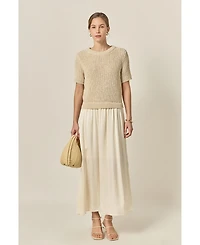 English Factory Women's Satin Contrast Mixed Media Midi Dress