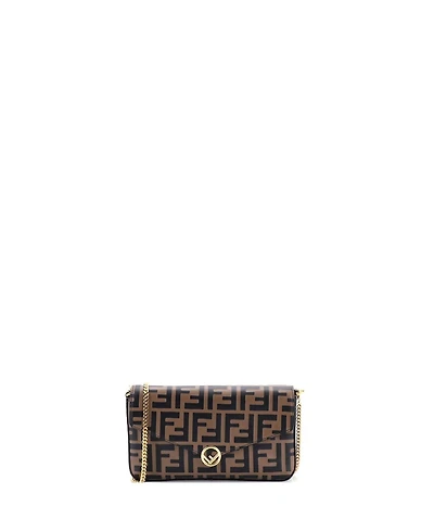 Pre-Owned Fendi F is Fendi Envelope Clutch on Chain Zucca Embossed Leather