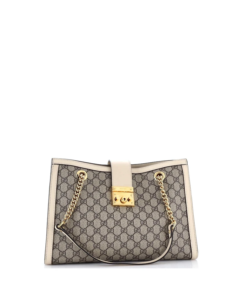 Pre-Owned Gucci Padlock Chain Tote Gg Coated Canvas with Leather