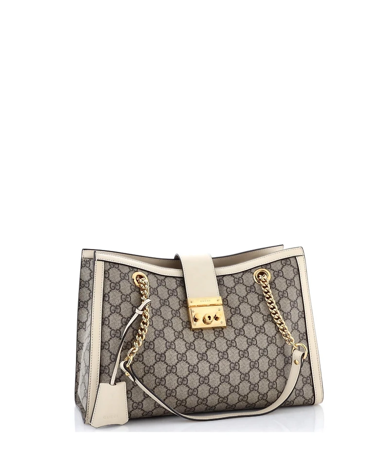 Pre-Owned Gucci Medium Padlock Chain Tote Gg Coated Canvas with Leather