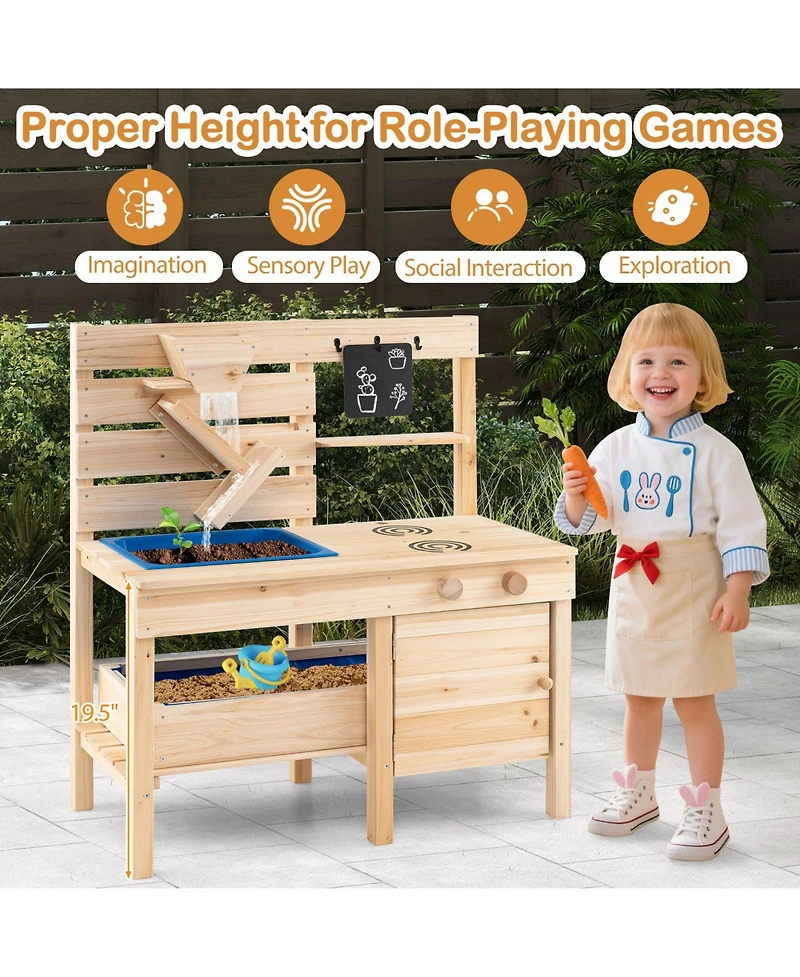 Mecale Outdoor Pretend Play Kitchen with Detachable Sandbox & Removable Sink for Kids