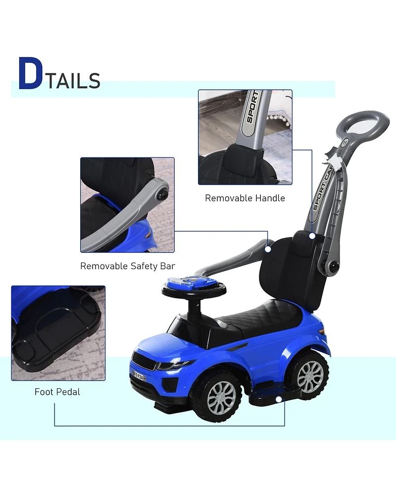 Aosom 3 in 1 Push Car, Sliding Car with Horn Music Light,