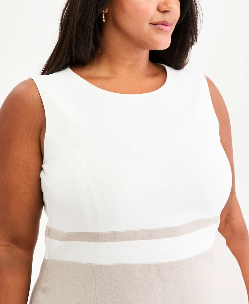 Kasper Plus Crewneck Sleeveless Colorblocked Sheath Dress