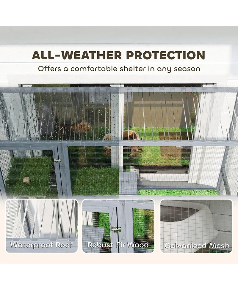 PawHut Catio Outdoor Cat Enclosure, 77" H Wooden Cat House with Weatherproof Roof