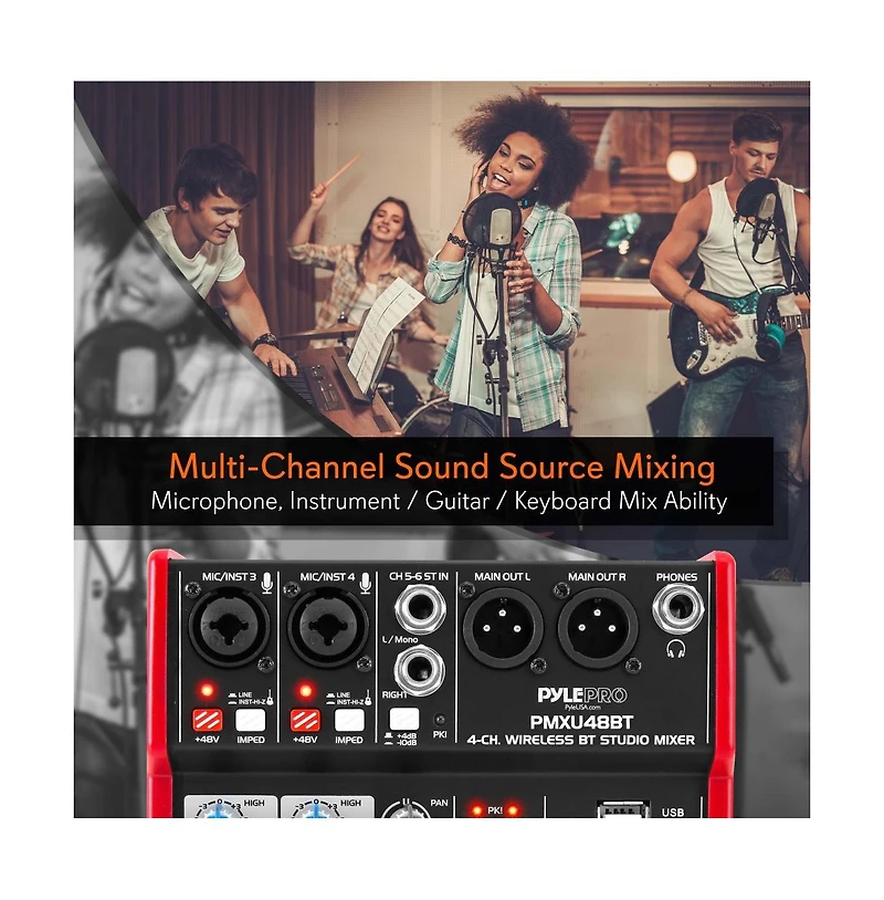 Pyle 4-Ch. Bluetooth Studio Dj Mixer System with Usb Interface and Lcd Display (PMXU48BT)