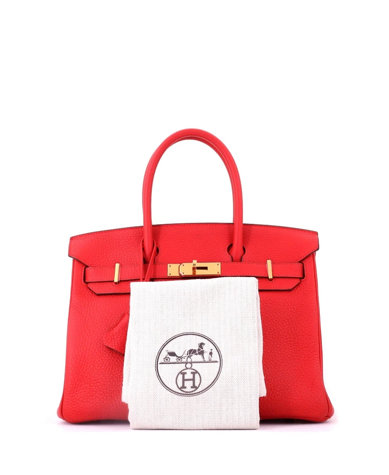 Pre-Owned HERMES Birkin 30 Handbag Red Clemence with Gold Hardware