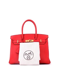 Pre-Owned HERMES Birkin 30 Handbag Red Clemence with Gold Hardware