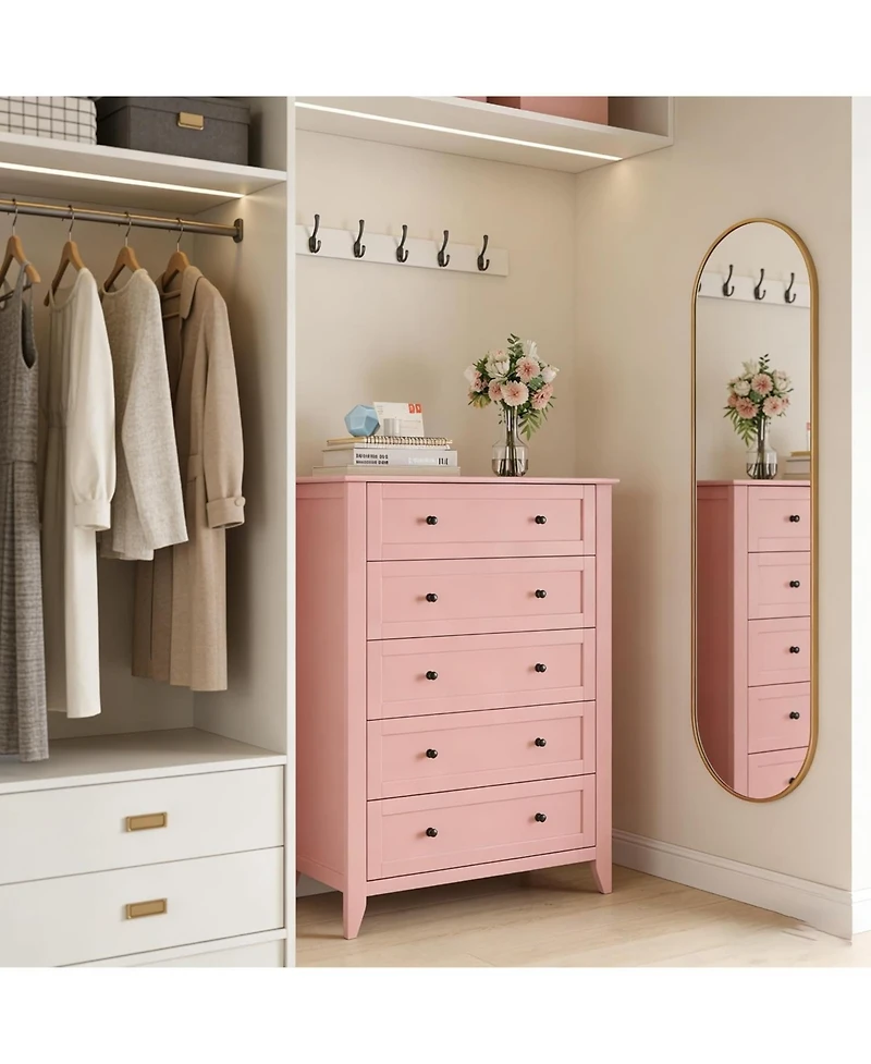 gaomon 5 Drawer Dresser for Bedroom, Modern Tall Chest of Drawers with Metal Knobs, Wooden Clothes Storage Organizer for Closet, Nursery, Living Room