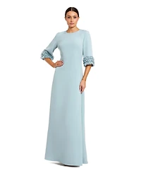 Mac Duggal Women's A-Line Crepe Gown with Embellished Three-Quarter Sleeves