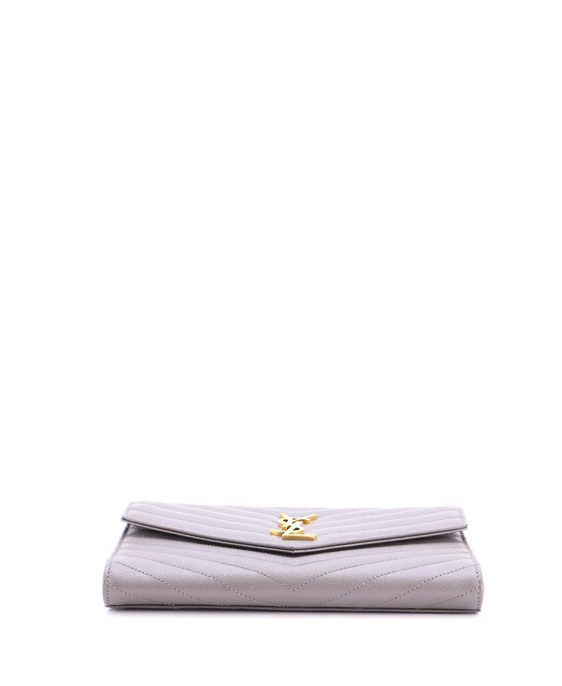 Pre-Owned Saint Laurent Classic Monogram Envelope Wristlet Clutch Matelasse Chevron Leather