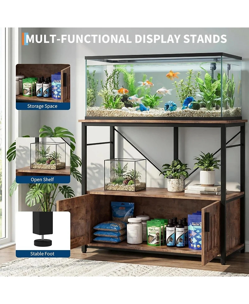 gaomon Heavy Duty Aquarium Stand for 40-50 Gallon Fish Tank - Metal & Wood Storage Cabinet Supports 660lbs Space Accessories Stylish Home