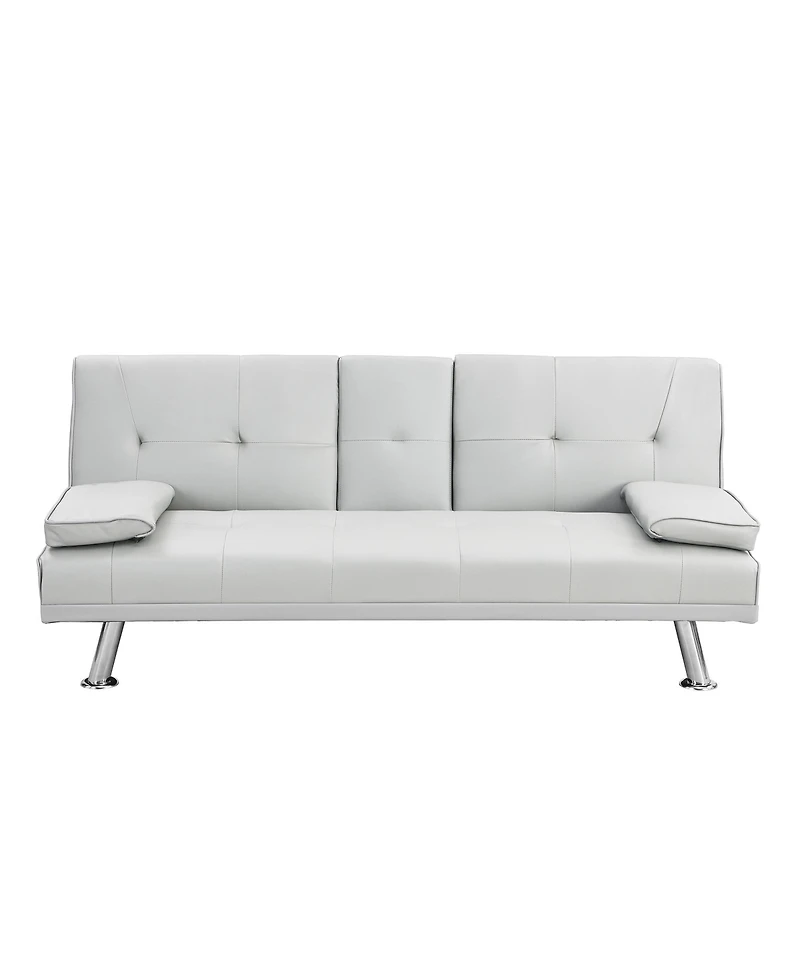 Rainsken Convertible Futon Sofa Bed, Reversible Loveseat Daybed with 2 Cup Holder, Wood Frame and Stainless Legs for Living Room