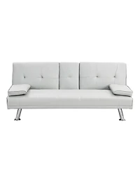 Rainsken Convertible Futon Sofa Bed, Reversible Loveseat Daybed with 2 Cup Holder, Wood Frame and Stainless Legs for Living Room