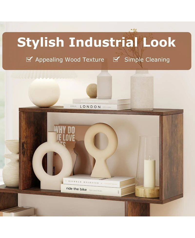 Slickblue 3-Tier Geometric Bookshelf Freestanding Wooden Bookcase with 2 Cubic Compartments