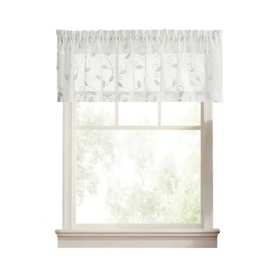 Ellis Curtain Chatham 100% Polyester Tailored Embroidered Sheer Rod Pocket Valances 70" x 15"