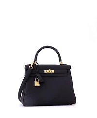Pre-Owned HERMES Kelly 25 Handbag Black Togo with Gold Hardware