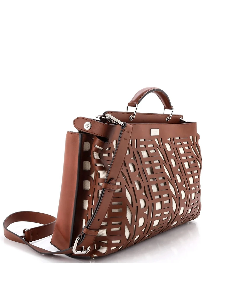 Pre-Owned Fendi Large Peekaboo Iconic Essential Bag Laser Cut Leather and Canvas