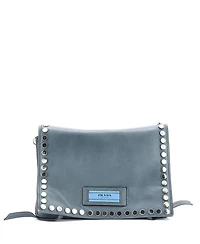 Pre-Owned Prada Small Etiquette Flap Bag Studded Glace Calfskin