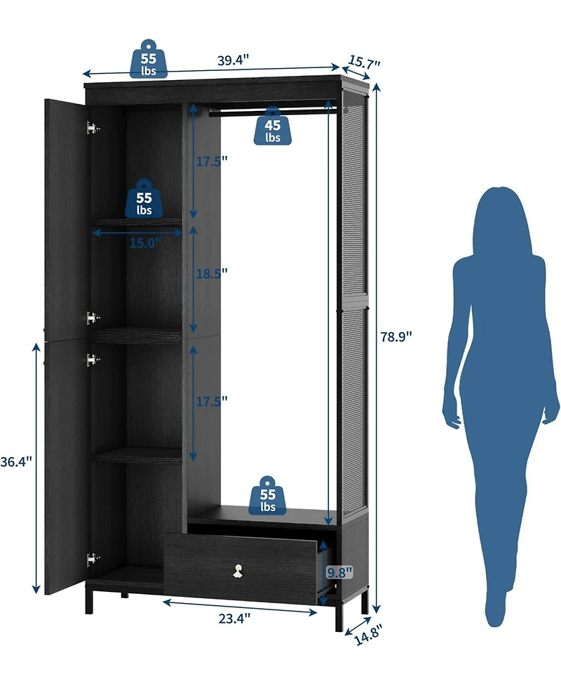 gaomon 78.9" Armoire Wardrobe Closet with Shelves and Hanging Rod, Large Fixed Compartment for Bedding & Luggage, Open Design of the Area