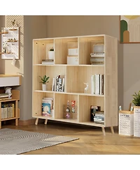 Rainsken 3-Tier Bookshelf, 8 Cube Open Storage Cabinet, Modern Wooden Bookcase for Living Room, Home Office