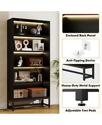 Rainsken 5-Layer Bookshelf, Heavy Duty Free-Standing Bookcase with Led Lighting, Storage Shelves for Living Room, Home Office