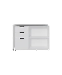 Depot E-Shop Lamont Rotable Desk 31.7" H, 1 Door, 2 Drawers, 2 Shelves, 2 Wheels
