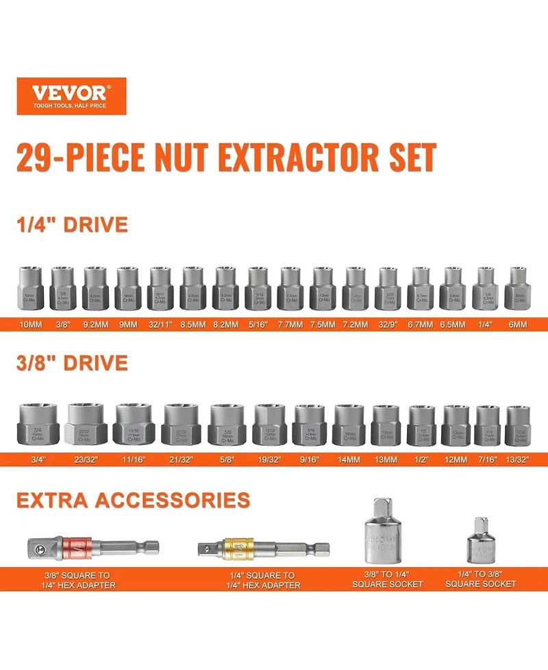 Xdovet Bolt Extractor Set, 29-Piece Bolt And Nut Remover Set, 6mm To 10mm, , Cr-mo Steel Extraction Socket Set With Storage Case