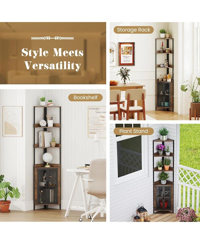 Slickblue Tier Corner Bookcase with Cabinet Storage Shelf