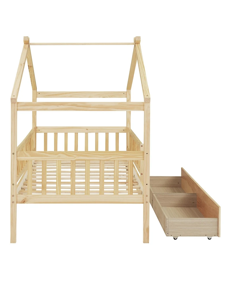 flynama Wooden House Bed Two Drawers