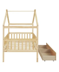 flynama Wooden House Bed Two Drawers