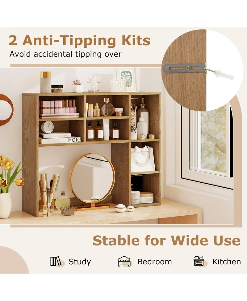 Sugift Desktop Bookshelf with 7 Open Cubbies and 3 Adjustable Shelves