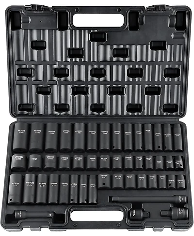 Xdovet Rive Impact Socket Set, 48 Piece Socket Set Sae and Metric 8-22mm 6 Point Cr-v Drive Extension Bar Universal Joint and Power Drill Adapter