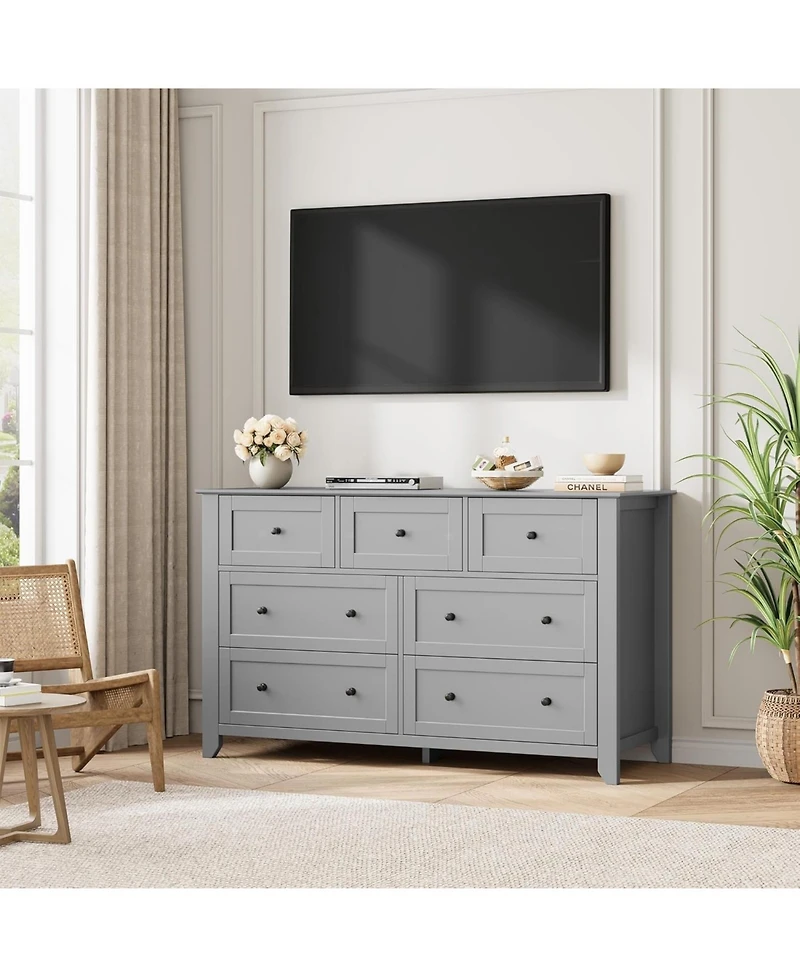 gaomon 7 Drawer Dresser for Bedroom, 54" Wide Dresser with Deep Drawers and Metal Knobs, Modern Large Wooden Chests of Drawers for Entryway