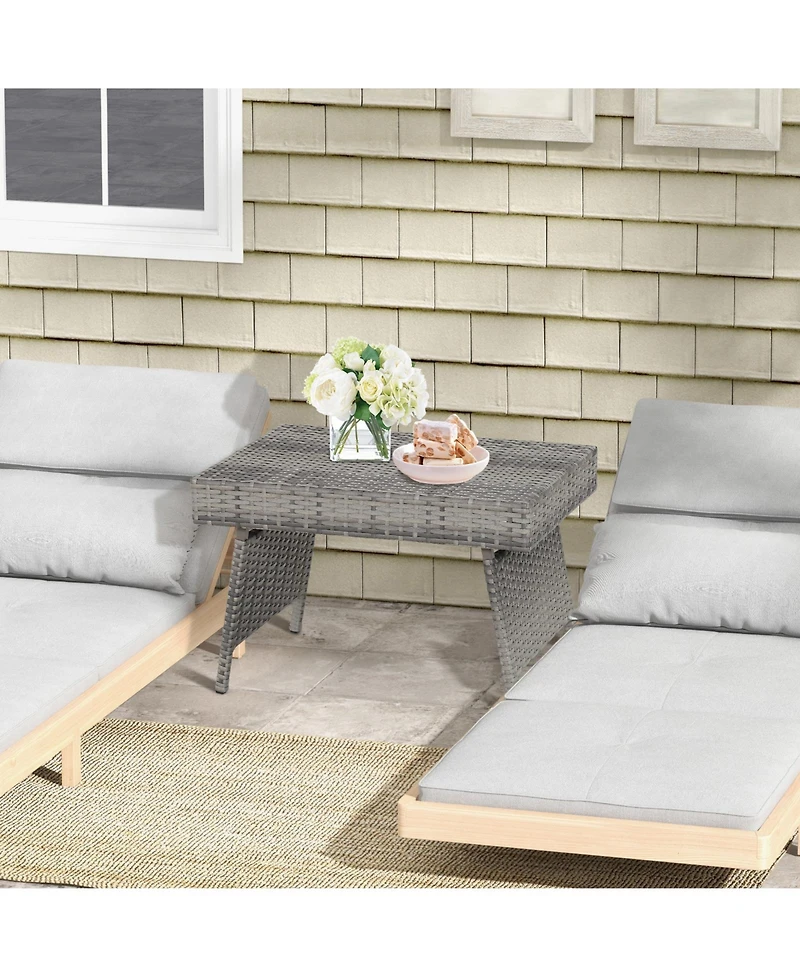 Inolait Folding Pe Rattan Side Coffee Table Patio Garden Furniture
