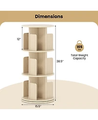 Slickblue 3-Tier Rotating Bookshelf with Dividers and Anti-falling