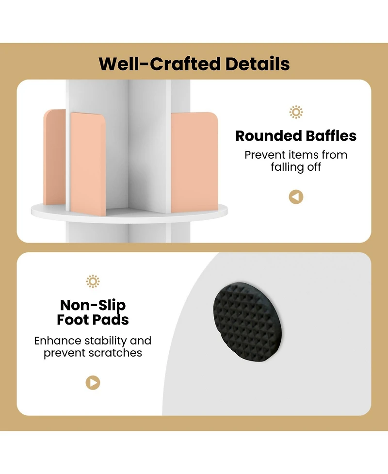 Slickblue 4-Tier Rotating Bookshelf 360degree(s) Display Rack with Dividers and Anti-falling