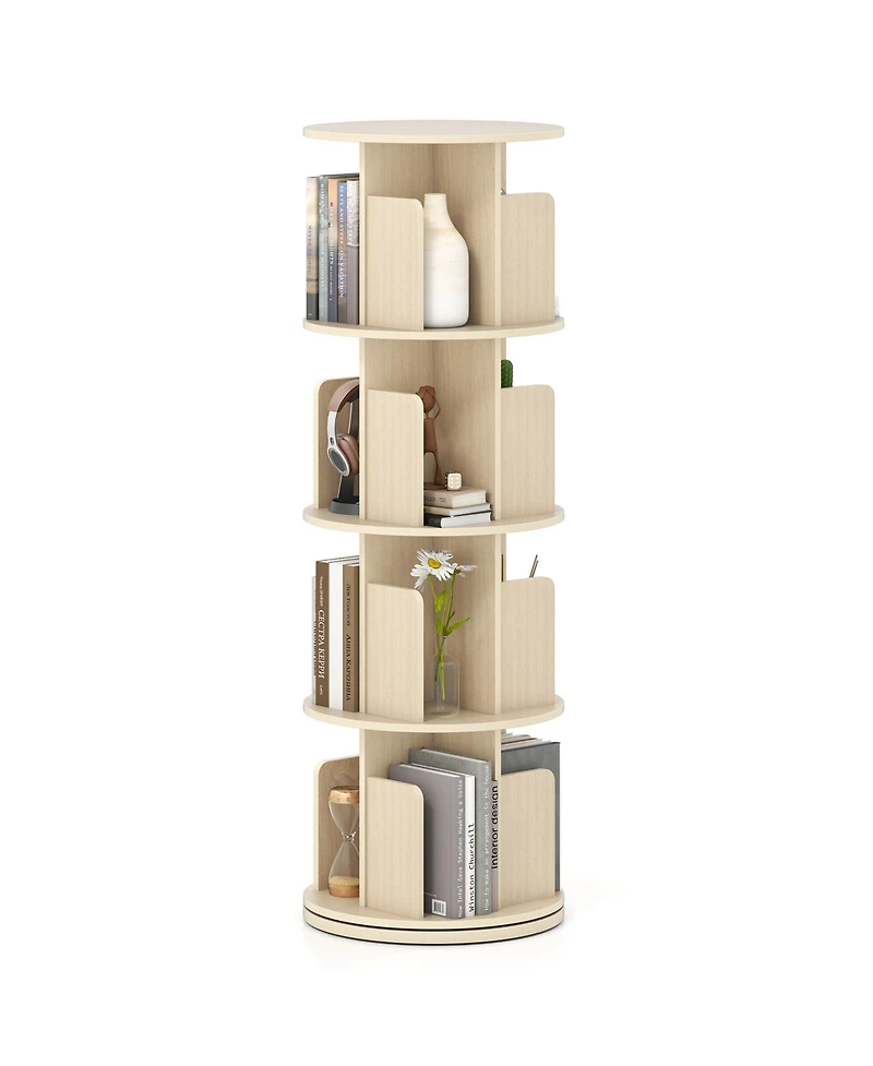 Slickblue 4-Tier Rotating Bookshelf 360degree(s) Display Rack with Dividers and Anti-falling