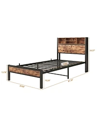 flynama Metal Bed Storage Headboard Charging Station Bookcase