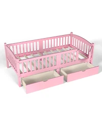 Rainsken Low Profile Platform Bed Frame, Wooden Bed with Storage Drawers and Full Safety Guardrails for Boys Girls, No Box Spring Required