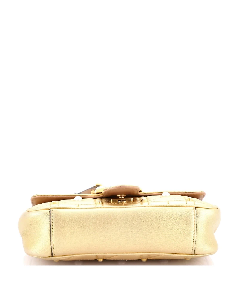 Pre-Owned Gucci Mini Pearly Gg Marmont Flap Bag Embellished Matelasse Leather