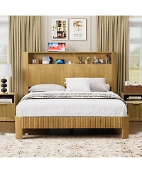 flynama Bed Frame Wavy Curved Storage Headboard Charging Station